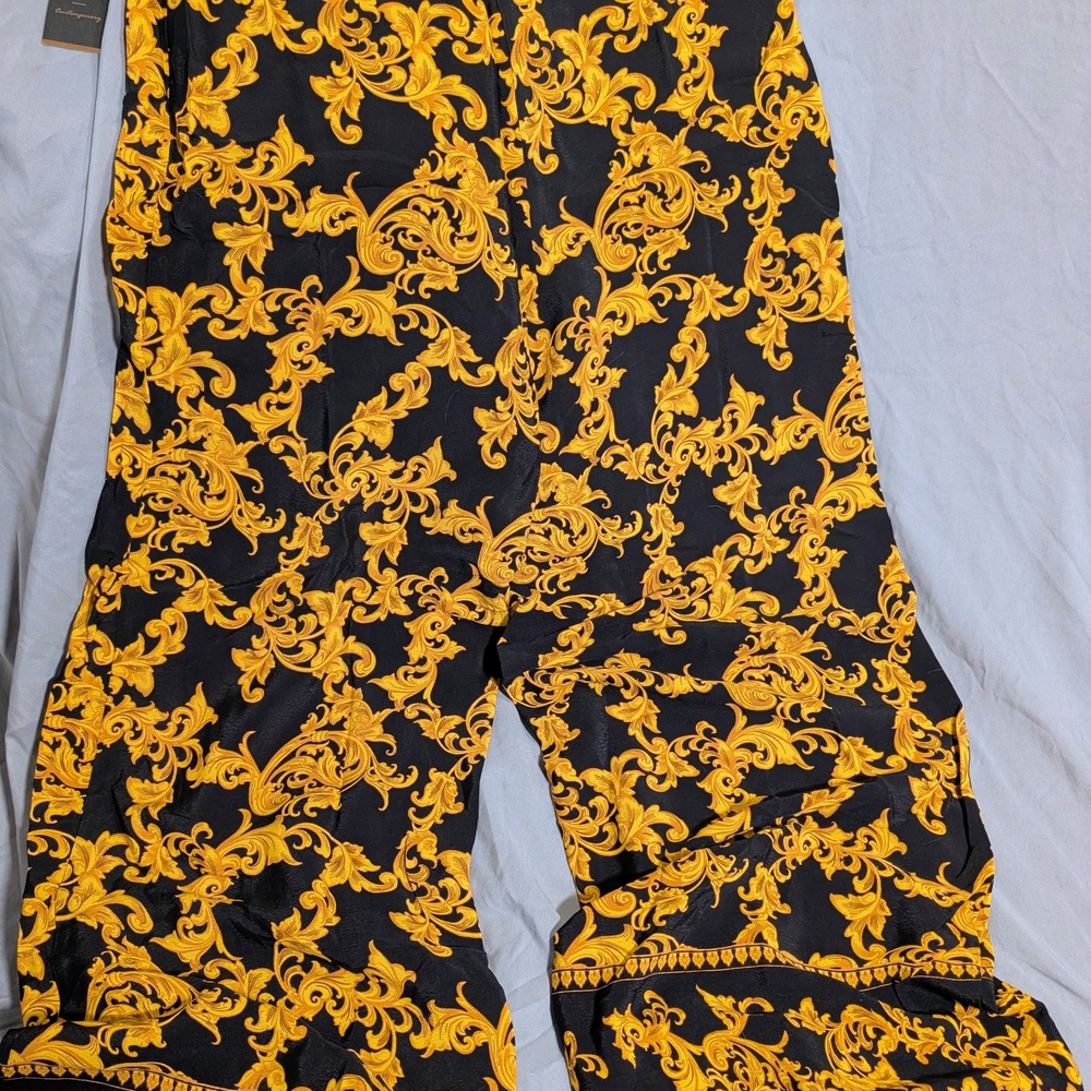 Forever 21 Black and Gold Ornate Print Trousers